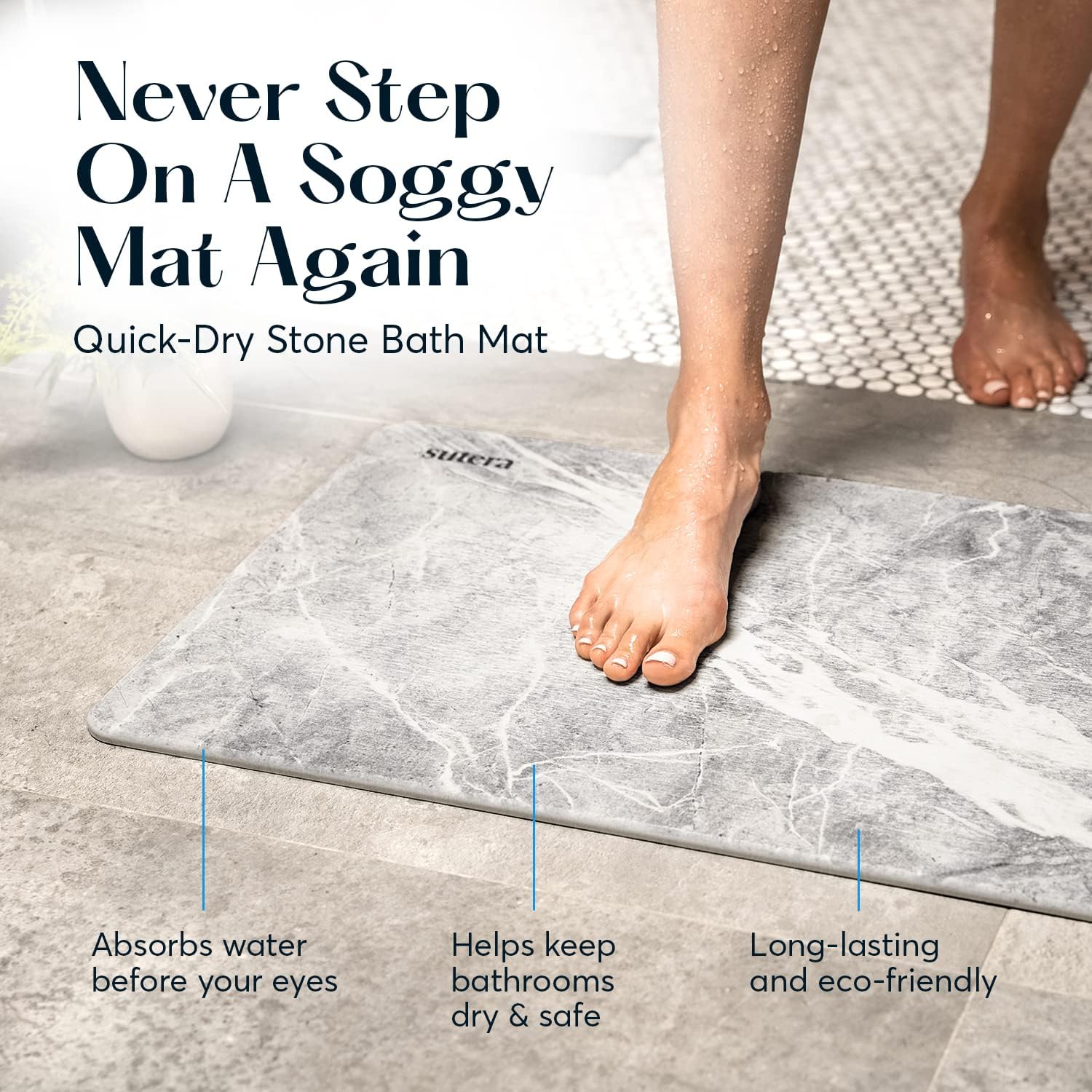 Quick-Dry Stone Bath Mat - Diatomaceous Earth - Latest Technology